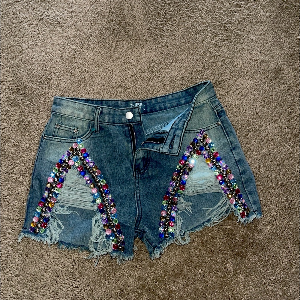 AREA inspired denim embellished shorts. Bought from the brand STYT. Wore twice.